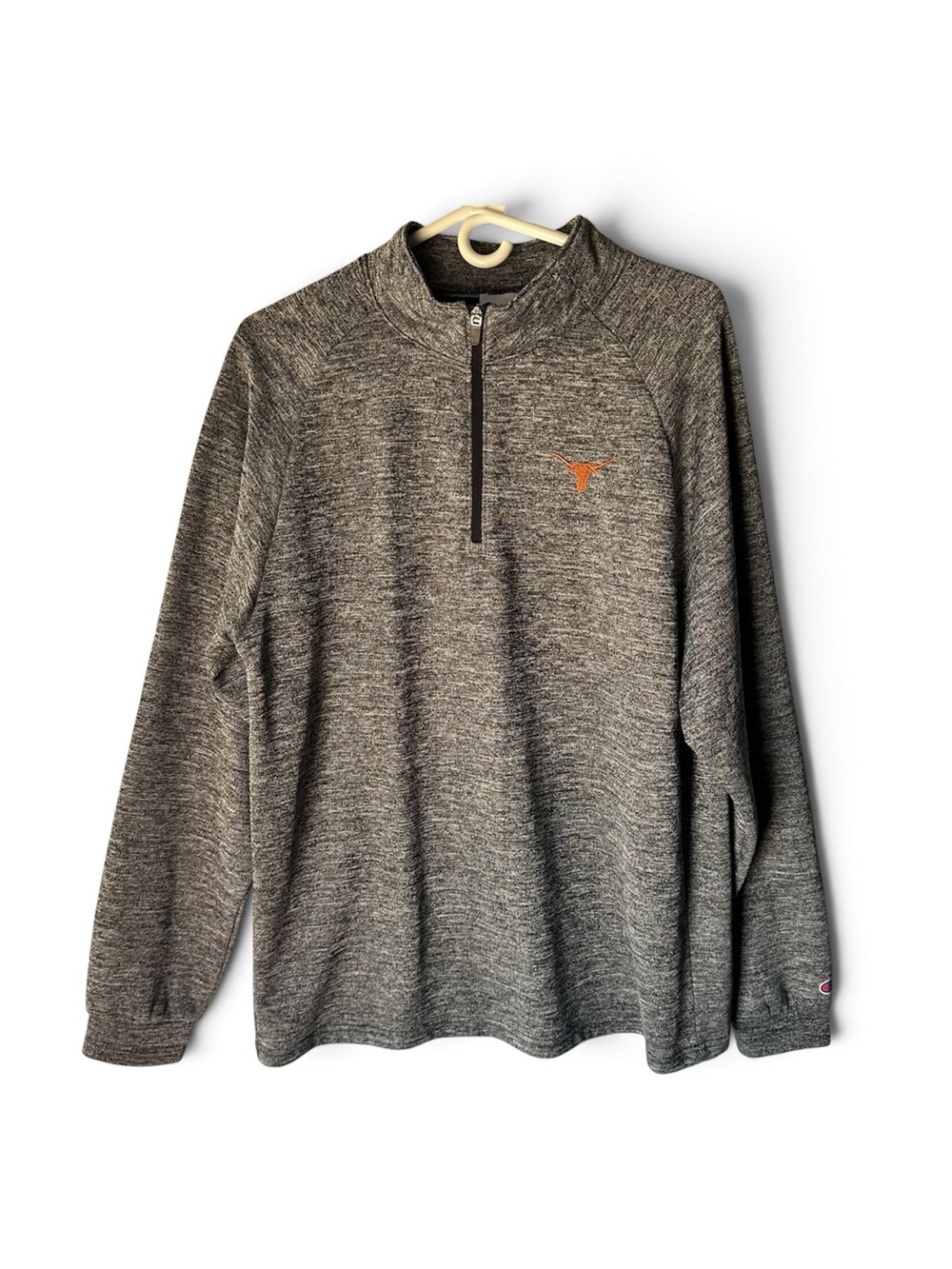 Champion Men’s Gray Quarter-Zip Pullover with Embroidered Longhorn Logo L EUC